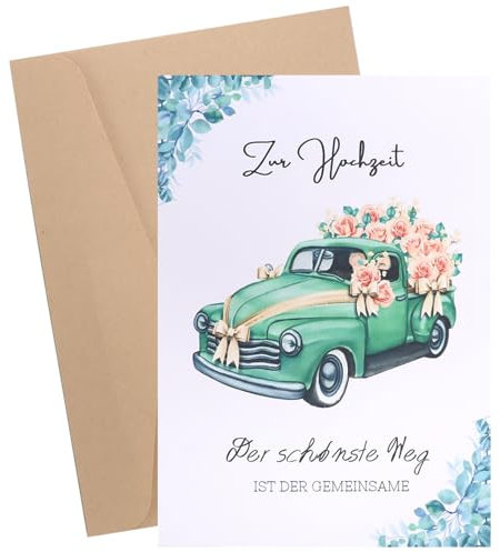 DOINEUFL Hochzeitskarte mit Umschlag aus Kraftpapier, Karte Hochzeit Modern, Premium Glückwunschkarte zur Hochzeits mit Umschlag, Originelle Geldgeschenk Hochzeit Verpackung(12.5×17.5cm)