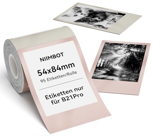NIIMBOT Etiketten, Fotopapier nur für B21Pro Etikettendrucker, Thermopapier Aufkleber Etikettenband für Fotos, Notizen, Memos und DIY, 54 x 84mm 95 Etiketten pro Rolle, Time