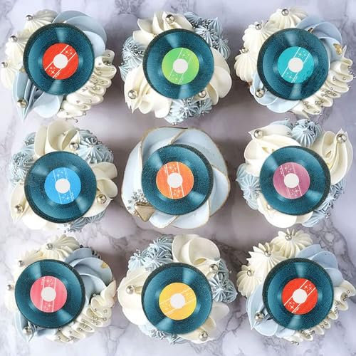Blumomon 40pcs Edible Record Cupcake Toppers Edible Black Record CD Cupcake Decorations Music Lover's Baby Shower Cupcake Decorations for Music Theme Birthday Supplies