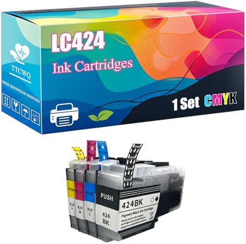 LC424 Ink Cartridges Compatible with Brother DCP-J1200DW Printers, High-Yield Ideal for High-Volume Printing (1 Set)