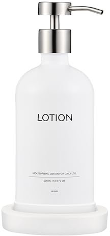 Janxin Glas Seifenspender Set - Spülmittelspender für Küche & Badezimmer, Liquid Soap Dispenser with Tray, Ideal für Küche und Bad (Weiße Flasche Silberkopf (Lotion))