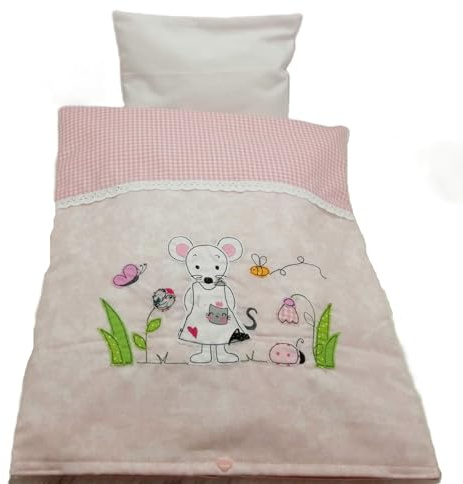 Handgefertigte Puppenbettwäsche 6teilig, Decke 34b x 40h, Kissen 23 x 20, Bettwäsche zum Wechseln und Kombinieren für Puppenbuggy, Puppenwagen Puppenbett