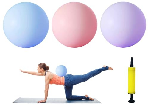 Abiyou Gymnastikball Klein, 3 Stück Pilates Ball, 25CM Weicher Yoga Ball Senden Luftpumpe Ballon, Fitnessball, Kleiner Übungsball, Rutschfester Fitnessbäll, Mini Soft Pilates Bäll,für Gym,Yoga,Pilates