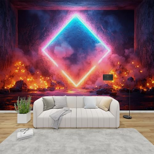 PaxGloz Fototapete Neon 3D Effekt Tapete Flammen Cyberpunk Tapeten Vliestapete Modern Wandtapete Wohnzimmer Schlafzimmer Kinderzimmer Wanddeko Motivtapeten 250 x 175 cm (B x H)