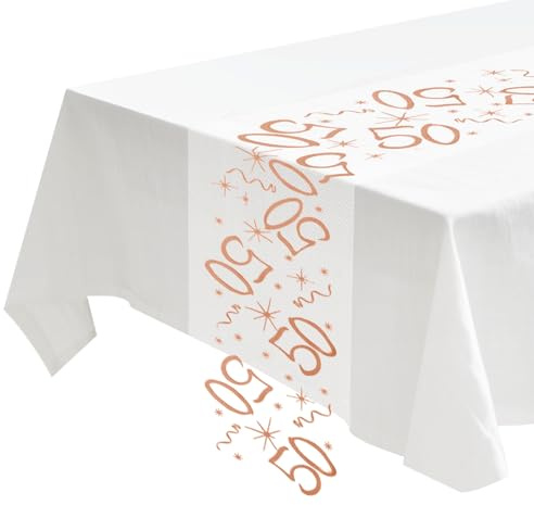 Deko 50 Geburtstag Mann,Tischläufer 50 Geburtstag Deko zum 50., 28cm x 10m Tischdeko Geburtstag, Roségold Polyester Tischdecke Zuschneidbar, Glitzer Deko 50. Geburtstag Frauen