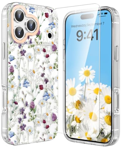 zelaxy Compatible with iPhone 17 Pro Max Case, Floral Patterns Protective Cover with Screen Protector, Anti-Yellow Shockproof Cases for iPhone 17 Pro Max 6.9'' 2025-Garden
