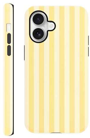 Yirlbey Gestreift Striped Streifen Sommer Handyhülle für iPhone 16 Hülle 6,1, Aesthetic Summer Gelb Stripes Muster Motiv Design für Mädchen Schutzhülle Zweischichtige Stoßfest Bunt Silikon TPU Case