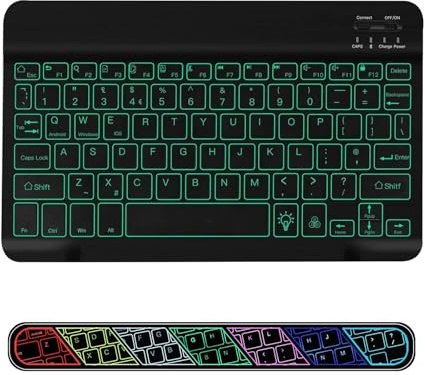 COEZFE Backlit Bluetooth Keyboard (UK Layout), Ultra-Slim Rechargeable Portable Wireless Keyboard with Backlit 7-Colors for iPad/Samsung Tablets/Lenovo Tablets & Other iOS Android Windows Devices