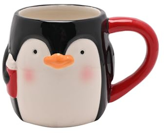 Widdop Penguin Mug – Festive Ceramic Cup with Red Handle – Cute Christmas Tableware for Hot Chocolate, Tea & Coffee – Fun Winter Gift Idea for Friends and Family | Cute Christmas Tableware for Hot Chocolate, Tea & Coffee – Fun Winter Gift Idea for Friends and Family