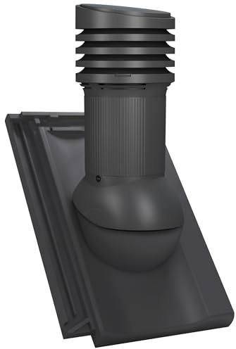 Parotec Entlüftungskamin DN 125 mm passiv für Creaton - Koda Dachziegel Dachentlüftung, Abluftrohr, Lüftungshaube (RAL 7021 - Schwarzgrau)
