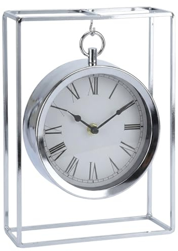 MIJOMA Tischuhr Hängemodell 25cm – Dekorative Metalluhr Silber – Römische Ziffern – Batteriebetrieben – Modern Vintage Design – Stilvolle Deko für Regal Sideboard oder Büro