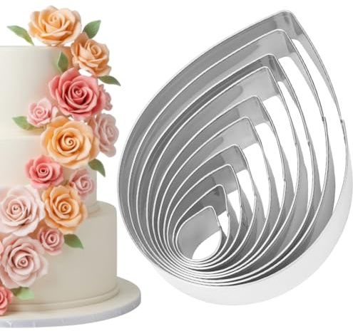 HOBBIESAY 1Set Gumpaste Blumenn Edelstahl Rosenblatt Kelchblatt Schneideset Tränentropfen Schneideset Zuckerkunst Fondant Modellierwerkzeuge für Kekse Dekoration Schokolade Seife Gum Paste