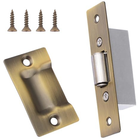 INCREWAY 1 Set Silent Roller Catch, Stainless Steel Ball Catch Roller Latch with Strike Plate for Kitchen Cabinet Closet Cupboard Furniture Door (Bronze)