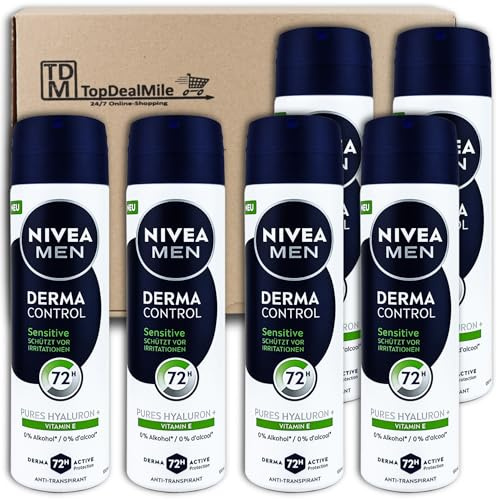 NIVEA MEN Derma Control Sensitive Anti-Perspirant Spray 6 x 150 ml Deodorant Spray