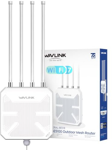 WAVLINK WiFi 7 Outdoor Mesh BE5100 – Router & Access Point impermeabile IP67 con PoE, Antenne 8 dBi, Protezione contro i fulmini per fattorie, giardini e uso commerciale