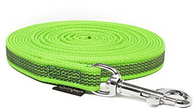 Mystique® Gummierte Schleppleine 15mm mit Handschlaufe Standard Karabiner neon grün 15m