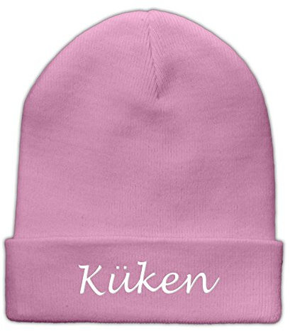 printplanet Beanie-Mütze mit Namen Küken Bestickt - Farbe Rosa - personalisierte Mütze, Strickmütze, Namensstickerei
