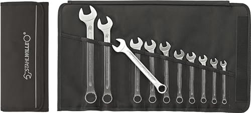 STAHLWILLE Nr. 13/11 l Ringmaulschlüssel Set 11-tlg. (8-22 mm) l extrem belastbar l schraubenschonend l in robuster Rolltasche l Made in Germany