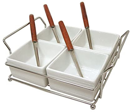 SALSERA SALSA CUENCO BOWL BOL CUADRADA CERAMICA METAL CUADRADO CON CUCHARILLAS