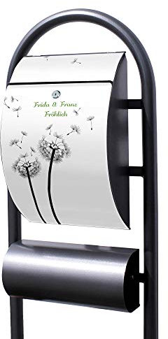 Banjado® Stand Briefkasten in Hammerschlag-Optik in Größe 150x47x22cm mit Motiv WT Pusteblume 2 - Briefkasten mit Standfuß/Postkasten freistehend als Standbriefkasten mit Zeitungsfach