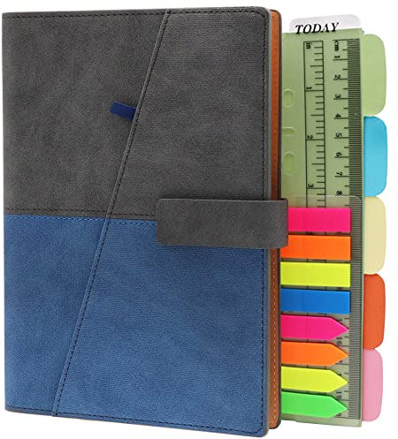 TSY Notizbuch mit Ledereinband, A5, Spiralbindung, nachfüllbar, liniert, mit Fächern für Kreditkarten/Visitenkarten, Stiftschlaufe und Magnetclip, Unisex A5 blau