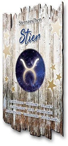 Kreative Feder Wandbild Sternzeichen Stier aus Holz im Shabby Chic Landhaus-Stil - Holzschild Größe 30x20cm (Stier)