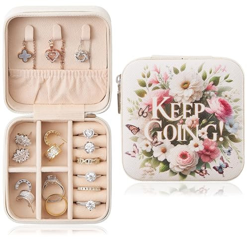 Larlary Schmuckkästchen für Damen, Klein Schmuckaufbewahrung, Schmuck Organizer für Ringen, Ohrringen, Halsketten, Armbändern usw, Geschenk für Mädchen Frauen (Keep going)