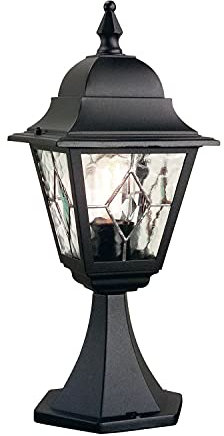 Licht-Erlebnisse Schwarze Sockelleuchte klein H:44cm Rustikal Metall Kirchenglas LEADWORTH Außenlampe Gartenleuchte Weg