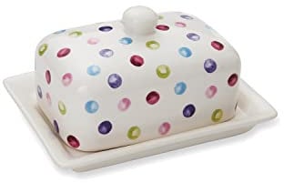 Cooksmart Beurrier britannique en céramique avec couvercle | Grand beurrier pour tous les types de cuisines | Beurrier pour toutes les tailles de beurre – Pois à pois