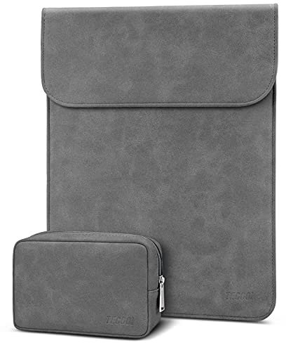 TECOOL 13 Zoll Laptop Hülle Tasche Leder für 2022 2024 2025 MacBook Air 13.6 Zoll M4 M3 M2, 2018-2020 MacBook Air 13 M1, 2016-2022 MacBook Pro 13 M2 M1, Surface pro, XPS 13 Sleeve Schutzhülle, Grau