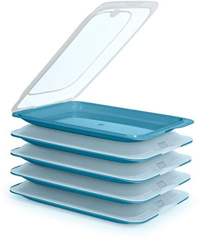 Hochwertige Aufschnitt-Boxen 5er Set platzsparend stapelbar (Stapelboxen) / Vorratsdosen-Set für Aufschnitt mit integrierter Servierplatte. Foodcenter Frischhaltedosen für den Kühlschrank