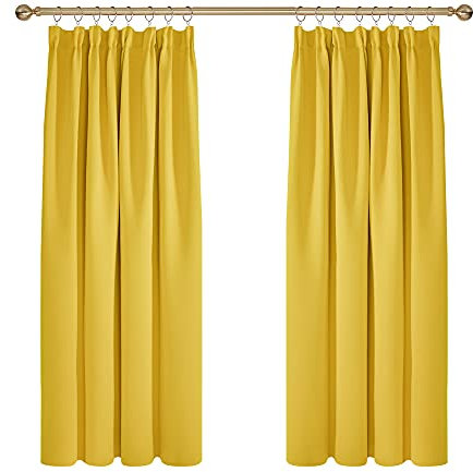 Deconovo Vorhang Blickdicht Kräuselband Gardinen Kinderzimmer Thermogardine Kälteschutz, 138x117cm(HöhexBreite), Senfgelb, 2er Set