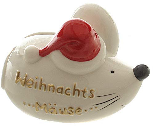 Dragimex wunderschöne Spardose Maus aus Porzellan mit Aufschrift Weihnachtsmäuse! mit Gummipfopfen