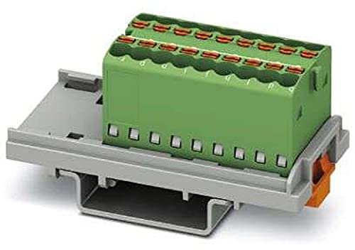 PHOENIX CONTACT PTFIX 18X1.5-NS35 GN Verteilerblock, Intern Gebrückt, 500V Nennspannung, 17.5A Nennstrom, 18 Anzahl der Anschlüsse, 0.14 mm²-2.5mm² Querschnitt, 21.6 mm Breite, Grün, 20 Stück