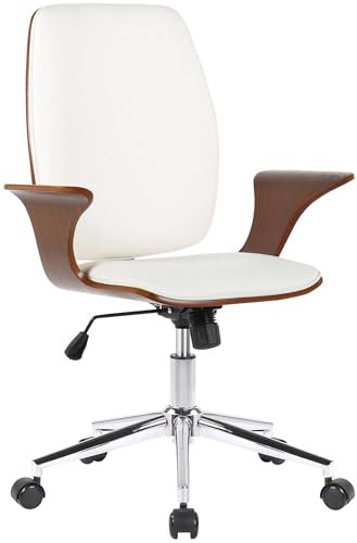 CLP Fauteuil de Bureau Burbank avec Coque en Bois I Chaise De Bureau en Tissu Ou Similicuir Dossier Assise Rembourrés I Piètement Métal, Couleur:Noyer/Blanc, Matériel:Similicuir