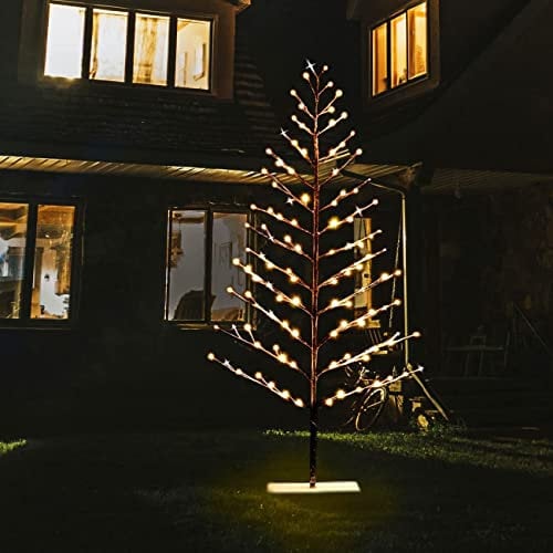 SHATCHI Árbol de ramita preiluminado con Luces LED cálidas/Frescas, Marco de Metal, decoración de Navidad, decoración de decoración de Interiores, Abedul Plano, Navidad, Color marrón nevado, 4 pies