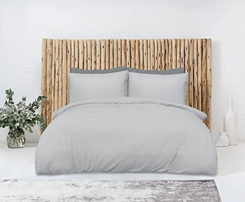 Sleepdown Bettwäsche-Set, 100% Bambus, einfarbig, grau, Bio-Bettbezug, Steppdecke, Kissenbezug, weich, pflegeleicht, Einzelbett (135 x 200 cm)