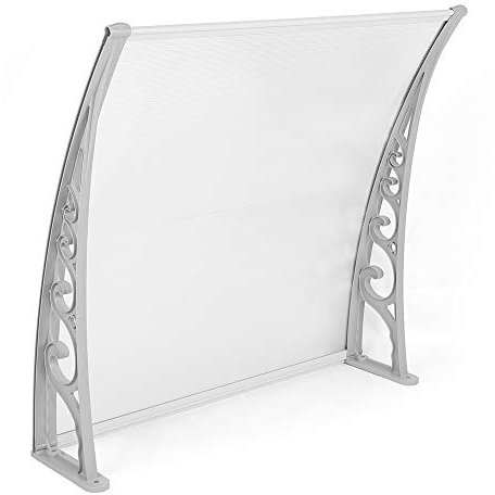 Marquesina para Puertas y Ventanas Exterior, Marco Tejadillo de Protección, Toldo Cubierta de Policarbonato para Puertas Ventanas Escaparates (60 * 100 cm (Blanco))