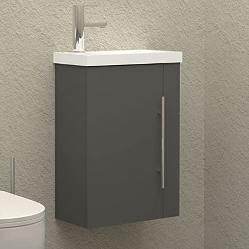 HAPAOSO Gäste WC Waschbecken mit Unterschrank 45 cm Breit 1 Soft-Close Türen Waschbeckenunterschrank Klein Grau 2 Regale Genügend Stauraum Hängend