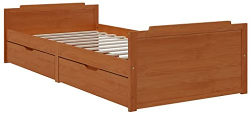 vidaXL Massivholzbett mit Schubladen Bettgestell Bett Holzbett Einzelbett Bettrahmen Schlafzimmerbett Schlafzimmermöbel Honigbraun Kiefer 90x200cm