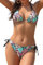 SHEKINI Bikini Set Damen Ties-up Neckholder klassischer Triangel Bikinioberteil Bedruckter Bikini Damen Sexy Triangel Verstellbare Bikinihose(M,Grüne Blätter)
