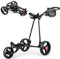COSTWAY Folding Golf Push Pull Cart, Lightweight 3 Wheels Golfs Trolley with Foot Brake, Umbrella & Cup Holder, Adjustable Handle and Storage Bag