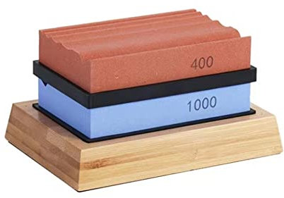Sharpening Stones for Wood Carving Tools - Whetstones Carvers Sharpener -Gouge Stone 400 & 1000 Grit with Removable Nonslip Pads and A Bamboo Base, Blue Red, 5.9×4.1×3.7 in (TP-201215A2)