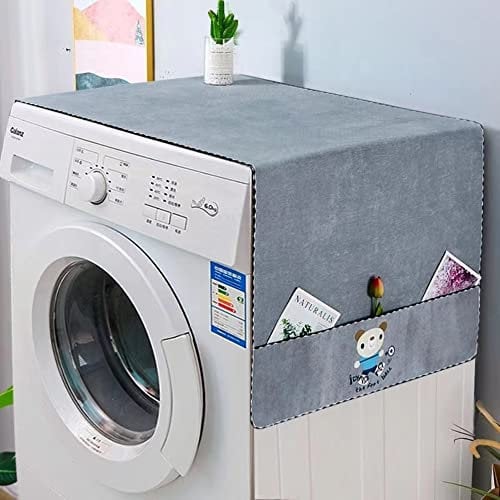 Washer and Dryer Top Cover Washing Machine Top Cover Fridge Dust Cover Fridge Dust Proof Cover Front Load with Storage Pockets Anti-Slip Washer And Dryer Top Covers - Grey
