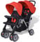 Ailgely Kombikinderwagen Geschwisterwagen, klappbar Geschwisterkinderwagen Zwillingswagen Kinderwagen Buggy Zwillingsbuggy aus Stahl + Oxfordgewebe für 1-2 Kinder bis zu je 15kg - Rötlich schwarz
