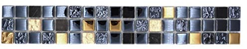 Fliesen Bordüre MosaikGlasmosaik Naturstein schwarz gold beschichtet Küchenrückwand | 10 Mosaikbordüren