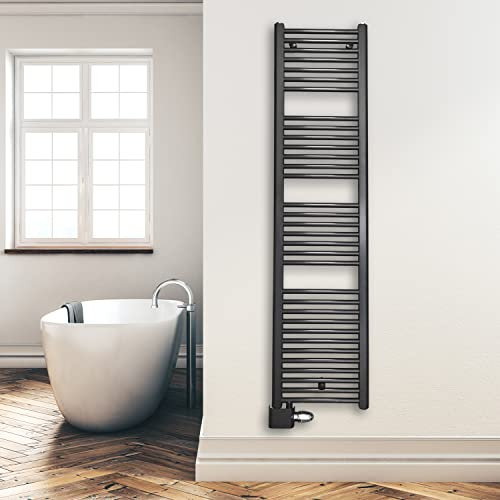 Badheizkörper Handtuchheizkörper mit Anschluss links oder rechts | Heizkörper mit versetztem Mittelanschluss (1732 x 400, Anthrazit) (647 Watt nach EN442)