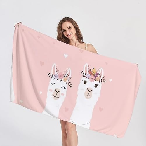 QEODAH Strandtuch 90x180 Lama - Schnelltrocknend & Ultraleicht & Sandfrei & Weich Mikrofaser Handtücher, Süße Alpaka Strandhandtuch Badetuch Handtuch, Pflegeleicht Badetücher