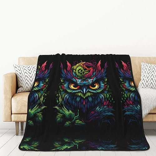 Eule auf schwarzem Hintergrund, doppelseitige Flanelldecke für Autobetten und Nickerchen für Erwachsene, eine warme und gemütliche Decke (152,4 x 203,2 cm)