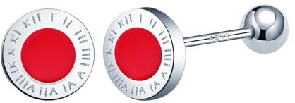 CONILOK Kreis Römische Ziffern Ohrringe Silber 925 Stecker Ohrstecker Ohrhänger Rote Damen Schmuck Ohrring Kleine Geschenke für Frauen Mädchen Freundin Mutter Geburtstag Weihnachtstag Valentinstag